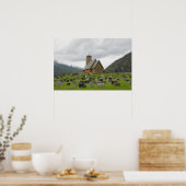 Stave church with graveyard in Norway poster ポスター (キッチン)