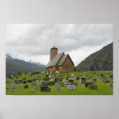 Stave church with graveyard in Norway poster ポスター (正面)