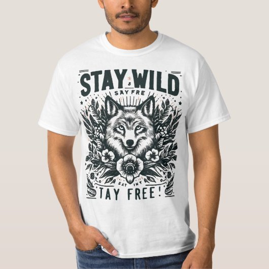 #StayワイルドステイフリータイポグラフィTシャツ Tシャツ (正面)