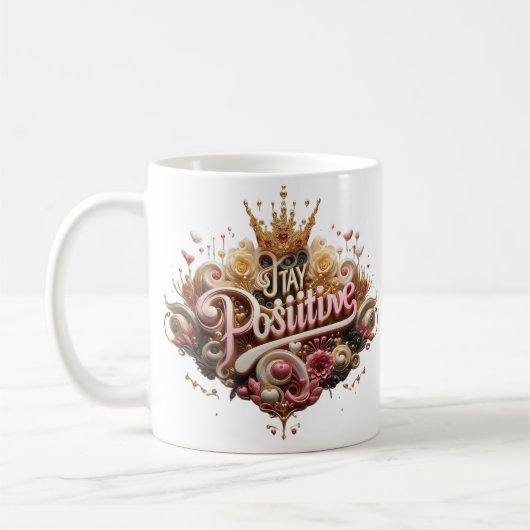 Stay 前向き" Mug – 励ましの絶品 コーヒーマグカップ (左)