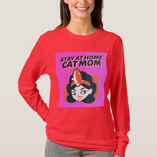 STAY AT HOME CAT MOM HEROすごいレトロTシャツ Tシャツ (正面)