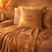 Stay Awhile Pillow Warm Sand Terracotta Typography クッション