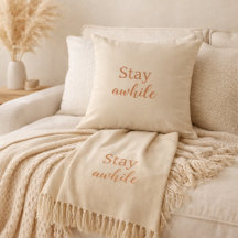 Stay Awhile Pillow Warm Sand Terracotta Typography
