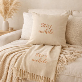 Stay Awhile Pillow Warm Sand Terracotta Typography クッション