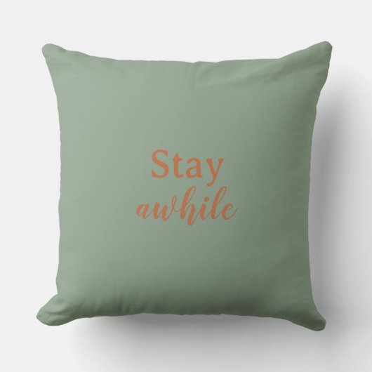 Stay Awhile Sage Warm Sand Terracotta Typography クッション (正面)