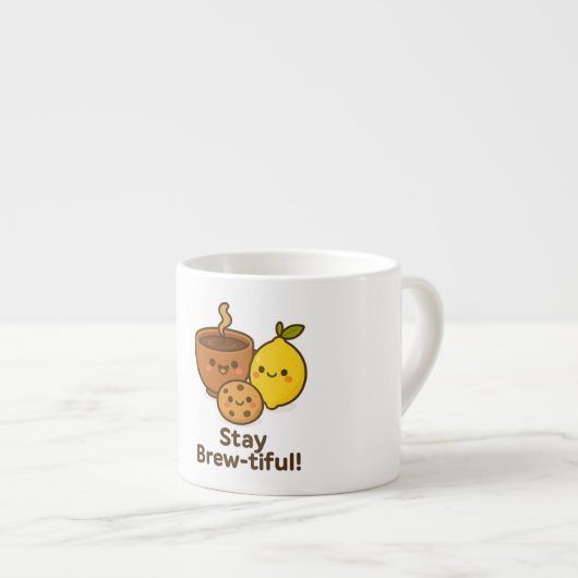 Stay Brew-tiful – Cute Coffee, Lemon & Cookie エスプレッソカップ (正面右)