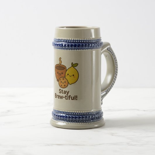 Stay Brew-tiful – Cute Coffee, Lemon & Cookie ビールジョッキ (正面右)