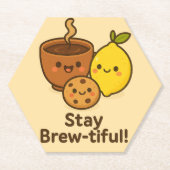 Stay Brew-tiful – Cute Coffee, Lemon & Cookie ペーパーコースター (正面)
