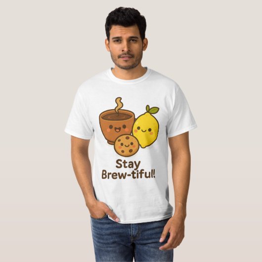 Stay Brew-tiful – Cute Coffee, Lemon & Cookie  Tシャツ (正面フル)