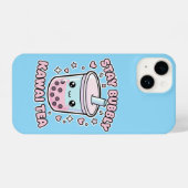 Stay Bubbly Kawaii Tea - Cute Pastel Blue Boba iPhoneケース (裏面横)