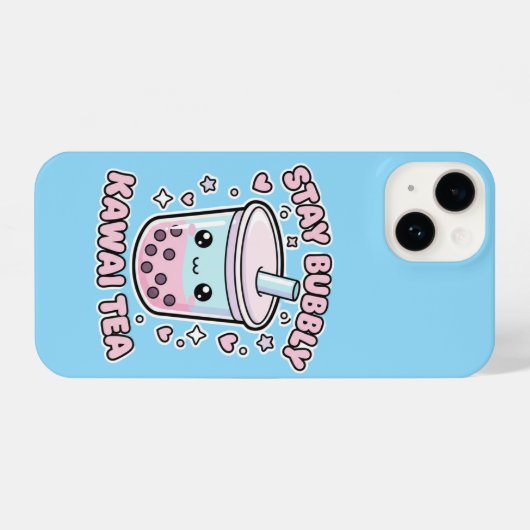 Stay Bubbly Kawaii Tea - Cute Pastel Blue Boba iPhoneケース (裏面横)