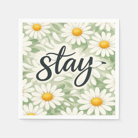 Stay Calligraphy Text On Daisy Abstract スタンダードカクテルナプキン (正面)