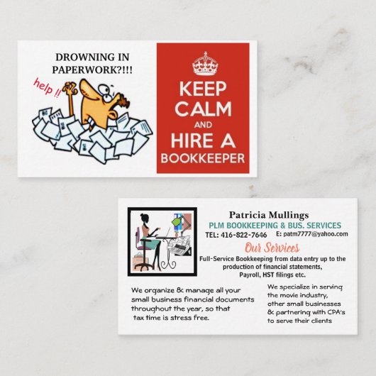 Stay Calm & Hire a Bookkeeper 名刺 (正面/裏面)