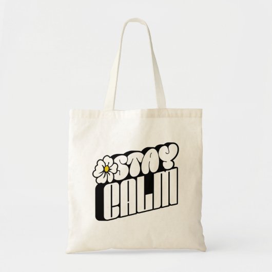 Stay Calm Retro Flower Typography トートバッグ (正面)