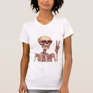 Stay Chill – Retro Skeleton Peace Sign Halloween  Tシャツ