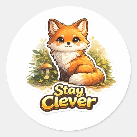 Stay Clever - Cute Fox Motivation ラウンドシール (正面)