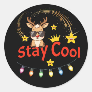 Stay Cool Christmas Reindeer Sticker ラウンドシール