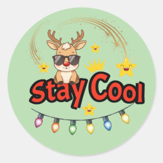 Stay Cool Christmas Reindeer Sticker ラウンドシール