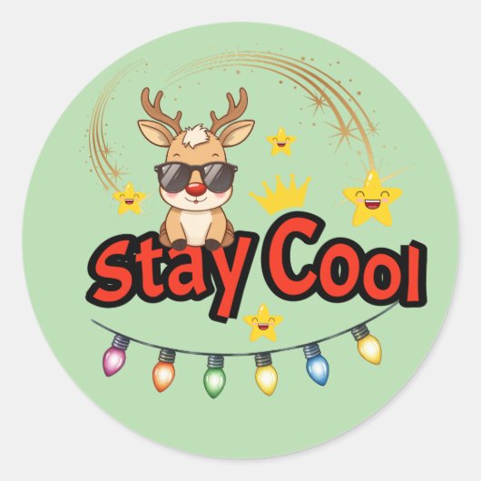 Stay Cool Christmas Reindeer Sticker ラウンドシール (正面)