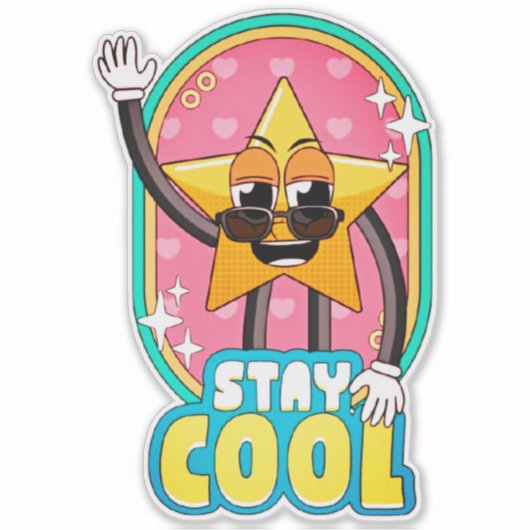 Stay Cool Retro Star Pop Sticker シール (正面)