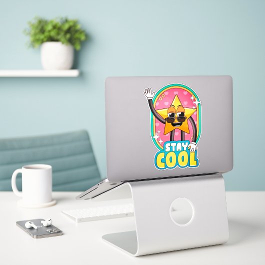 Stay Cool Retro Star Pop Sticker シール (デスク上のノートパソコン)