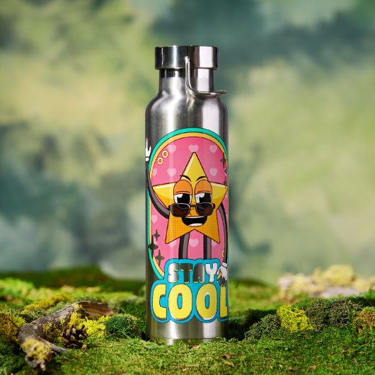 Stay Cool Retro Star Water Bottle ウォーターボトル (アウトドア (回転後))