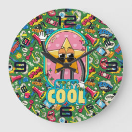 Stay Cool Star – Retro Pop Art Clock ラージ壁時計