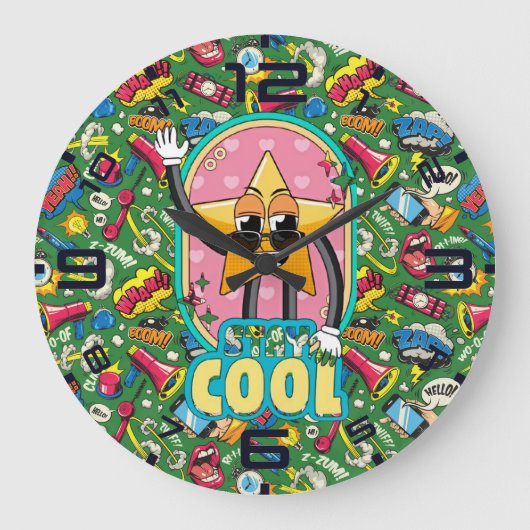 Stay Cool Star – Retro Pop Art Clock ラージ壁時計 (正面)