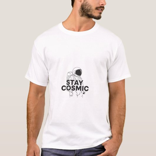 Stay Cosmic Dark Mode Full Astronaut Silhouette Tシャツ (正面)
