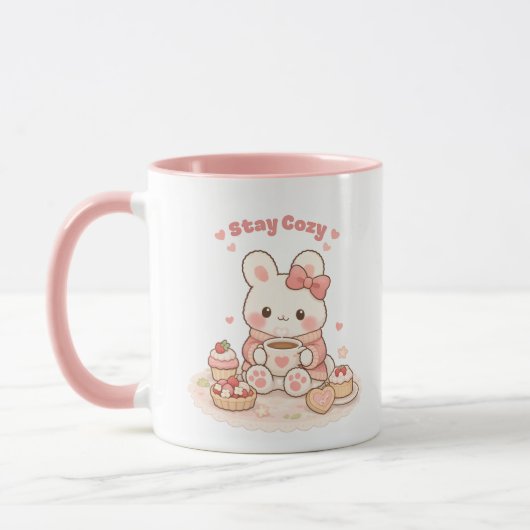 Stay Cozy Cute Bunny Rabbit Sweet Pink マグカップ (左)