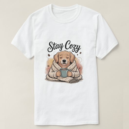 Stay Cozy: Cute Dog with Hot Cocoa/Coffee Tシャツ (デザイン正面)