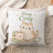 Stay Cozy Cute Kitty Cat Pink Gingham Sweet Home  クッション (ブランケット)