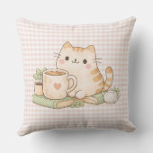 Stay Cozy Cute Kitty Cat Pink Gingham Sweet Home  クッション (裏面)