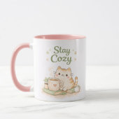 Stay Cozy Kawaii Cute Kitty Cat Coffee Sweet Pink  マグカップ (左)