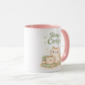 Stay Cozy Kawaii Cute Kitty Cat Coffee Sweet Pink  マグカップ (正面右)