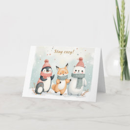 Stay Cozy Winter Animals Greeting Card サンキューカード