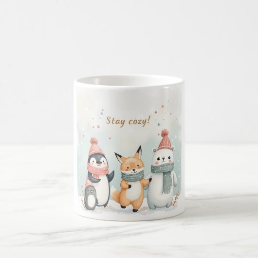 Stay Cozy Winter Animals Mug – Penguin, Fox, Polar コーヒーマグカップ (中央)