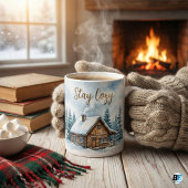 Stay Cozy Winter Cabin Watercolor Snow Rustic コーヒーマグカップ