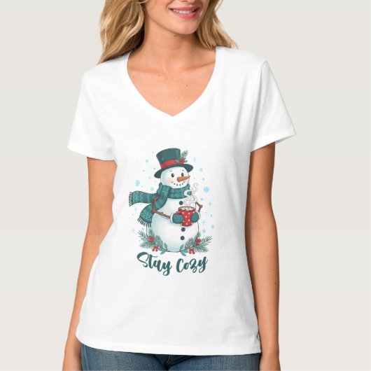 Stay Cozy Winter Snowman With Hot Cocoa Tシャツ (正面)