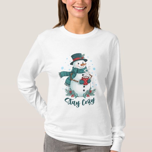 Stay Cozy Winter Snowman With Hot Cocoa Tシャツ (正面)