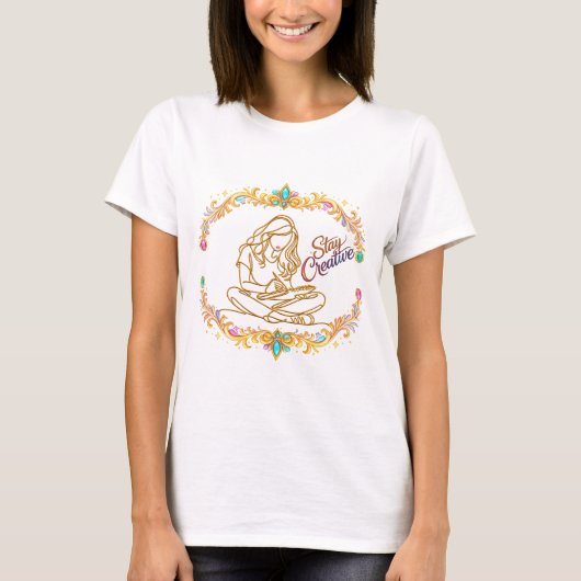 Stay Creative Gold Line Art Design Women's T-Shirt Tシャツ (正面)