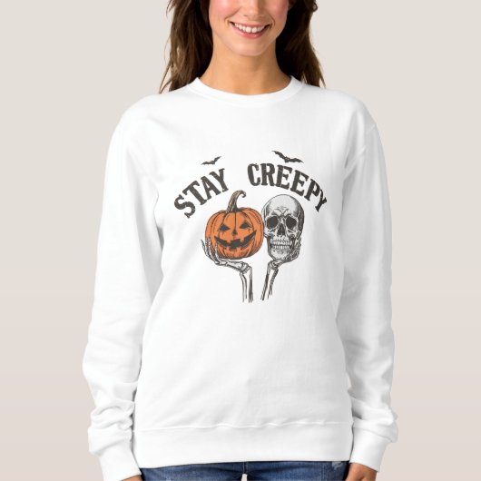 Stay Creepy Retro Halloween Skeleton Hand スウェットシャツ (正面)