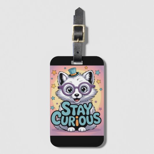 Stay Curious – Cute Cartoon Fox with Glasses  ラゲッジタグ (正面縦)