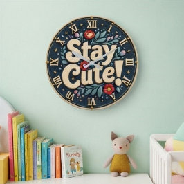Stay Cute Cottagecore Botanical Home Decor ラージ壁時計