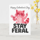 Stay Feral Galentines Raccoon Card カード (黄色い花)