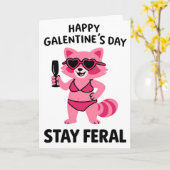 Stay Feral Galentines Raccoon Card カード (黄色い花)