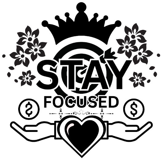 Stay Focused – クラウンやる気を起こさせるとハートグラフィック Tシャツ