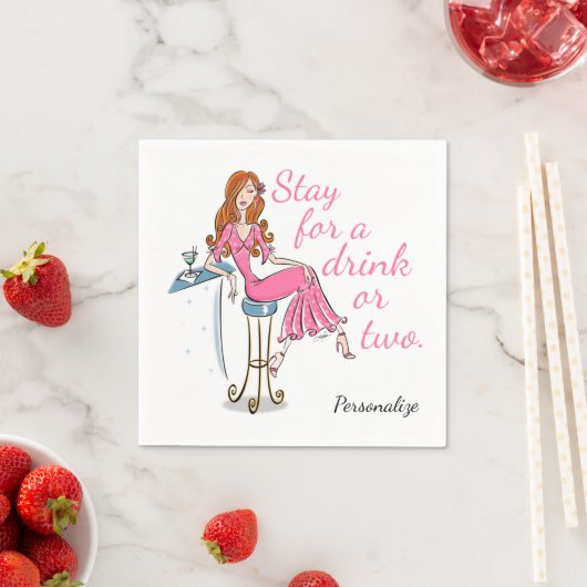 Stay for a drink or 2パーソナライズされた Napkins スタンダードカクテルナプキン (インサイチュ)