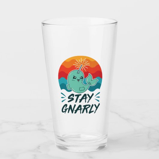 Stay Gnarly Cute Narwhal Narwhals Lover タンブラーグラス (正面)