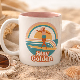 Stay Golden Retro Surf Mug Coastal Boho ツートーンマグカップ